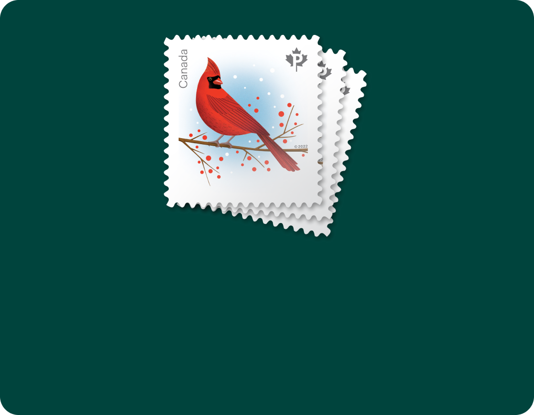 The Cardinal stamp from the Holiday Birds stamp issue.